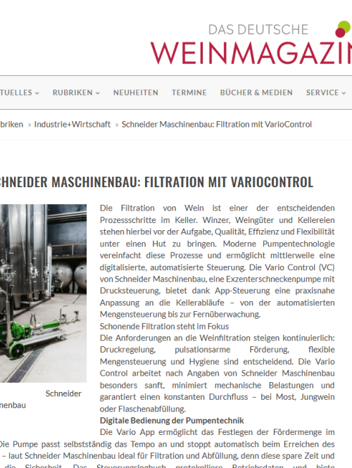 SCHNEIDER  - Filtration mit Vario Control 